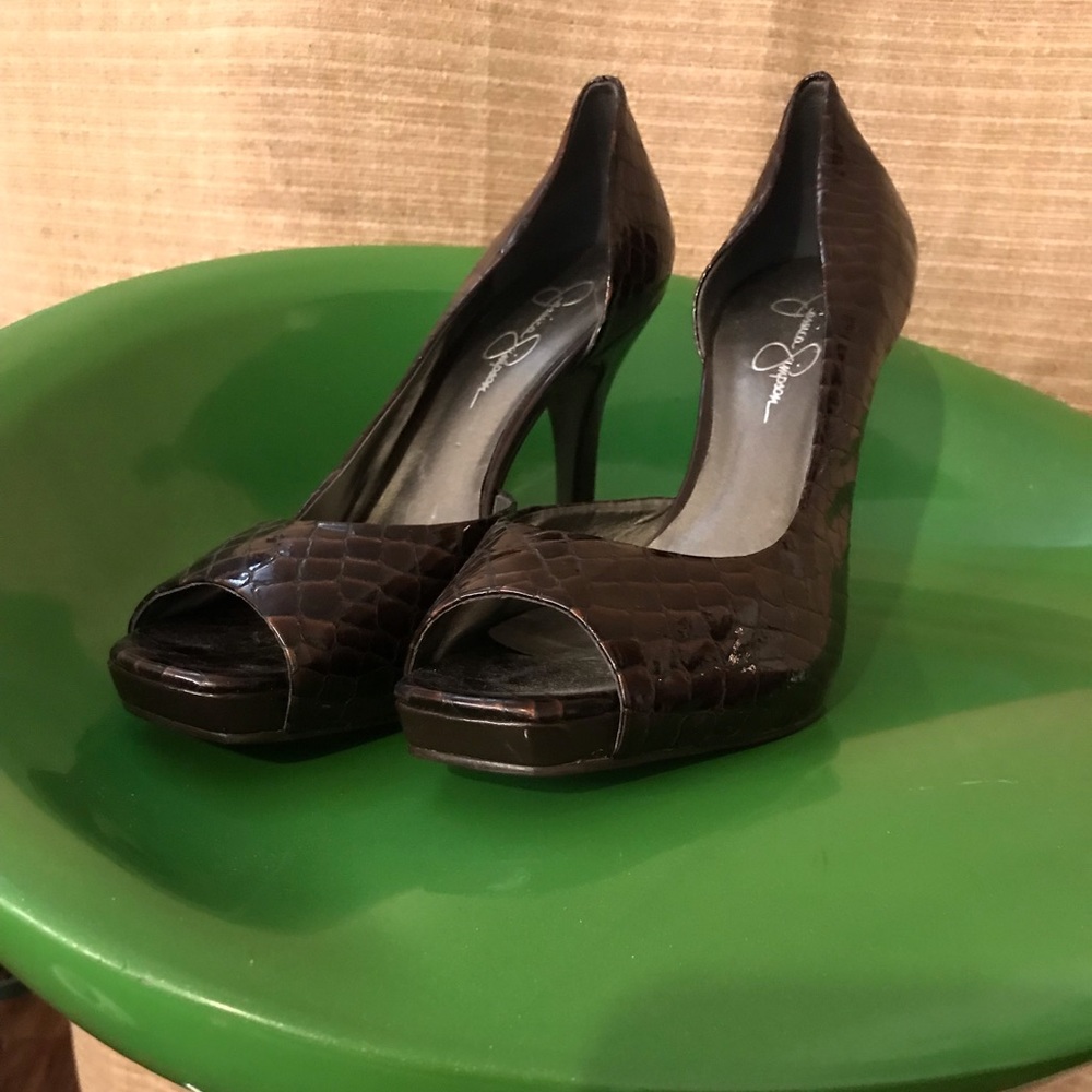 Faux Snake High Heel Open Toe - image 1